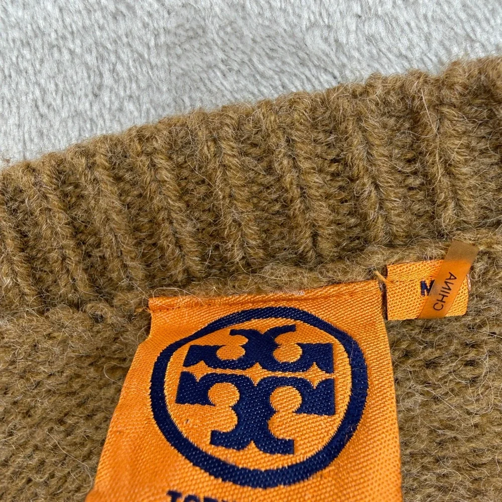 Tory Burch Sweater Women's M Brown Striped Mixed Media Alpaca Wool Boho Earthy